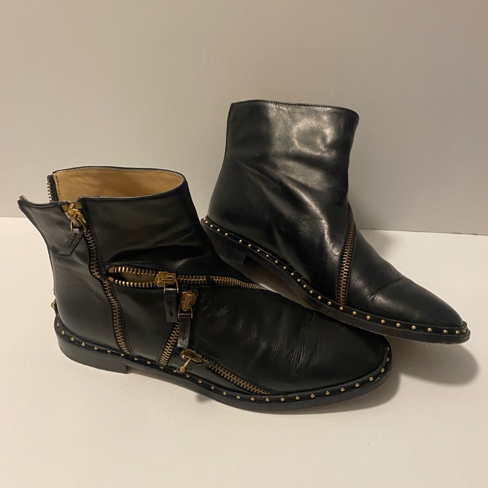 Racine Carree Stylish Black Leather Women Boots w/Zippers Size 38 Made in Italy